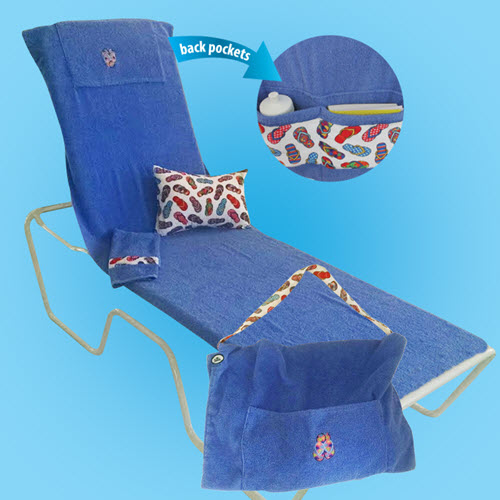 Beach Lounge Chair Cover converts to tote bag includes pillow and pat dry towel 